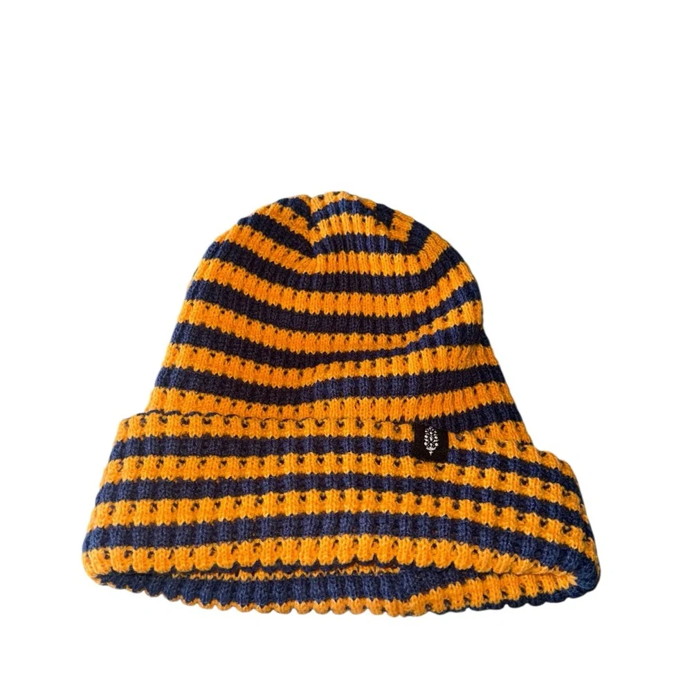 NWOT Free People  stripe it up cool down beanie - varsity orange
